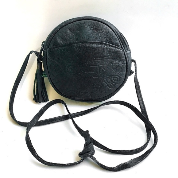 Mundi Vintage Embossed  Leather Crossbody Bag Dark Green - Picture 1 of 7